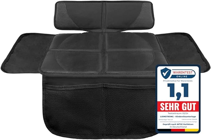 LIONSTRONG Kindersitzunterlage, ISOFIX geeignete Unterlage für Kindersitze, Sitzschoner zum Schutz Ihrer Autositze (S (1er Pack), Schwarz