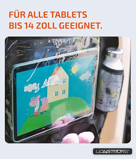 LIONSTRONG® Auto Organizer Kinder Rücksitz schwarz [WASSERDICHT] - Rückenlehnenschutz Auto Kinder universell kompatibel - Autositz Organizer - Sitzschutz Rückenlehne (ORGANIZER (Window Single))
