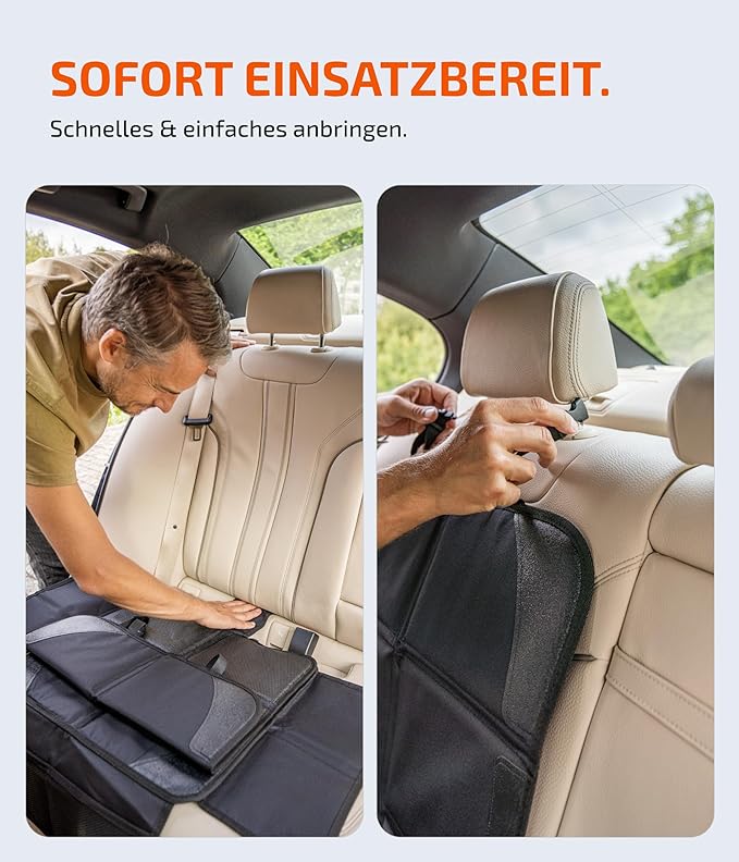 LIONSTRONG® Kindersitzunterlage Autositzschoner [ISOFIX GEEIGNET] - wasserabweisender Polyester Stoff schwarz - Sitzschutz Sitzschoner Auto Kindersitz - universell kompatibel (L (1er Pack))