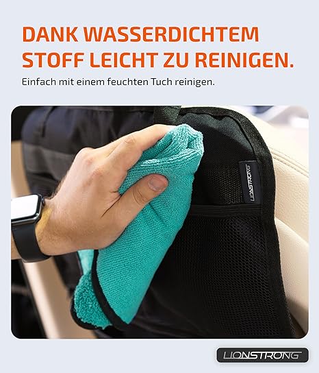 LIONSTRONG® Auto Organizer Kinder Rücksitz schwarz [WASSERDICHT] - Rückenlehnenschutz Auto Kinder universell kompatibel - Autositz Organizer - Sitzschutz Rückenlehne (ORGANIZER (Window Single))