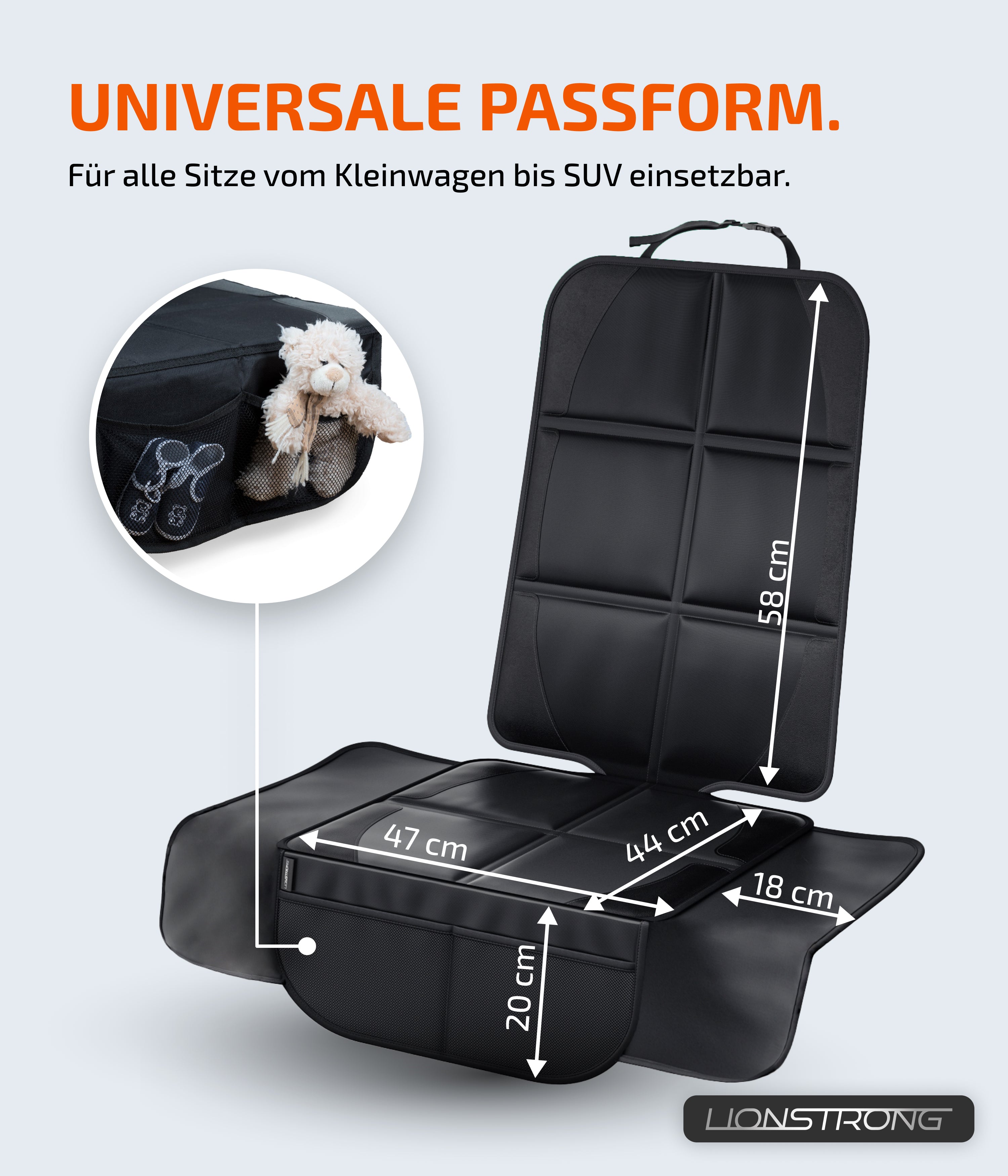 Kindersitzunterlage - EXTRA Schutz [ISOFIX GEEIGNET] - wasserabweisender Autositzschoner Polyester Stoff - Sitzschutz Sitzschoner Auto Kindersitz - universell kompatibel - Schwarz 2 Stück