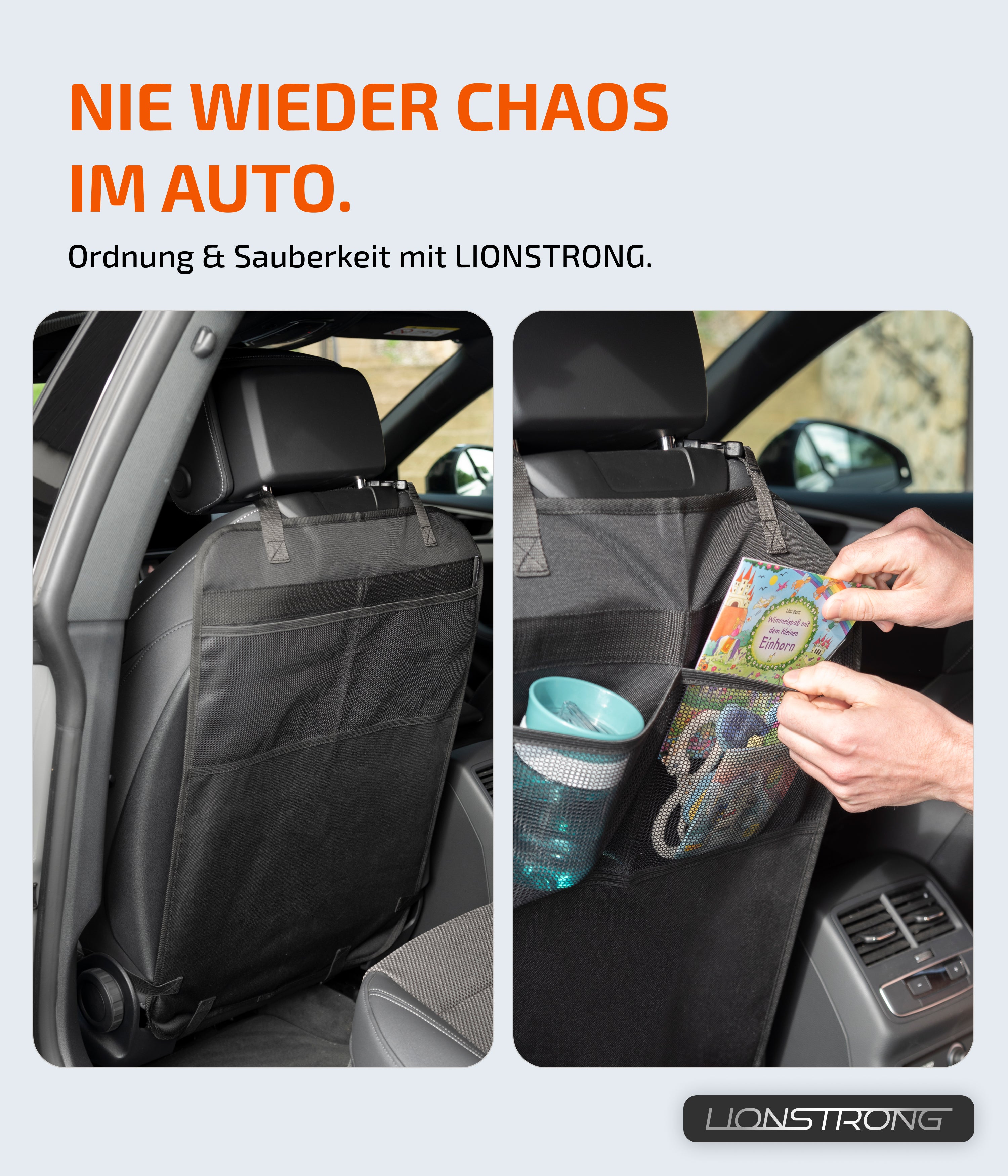 LIONSTRONG® Auto Organizer Kinder Rücksitz [wasserdicht] - Rückenlehnenschutz Auto Kinder - Autositz Organizer - Sitzschutz Rückenlehne Basic