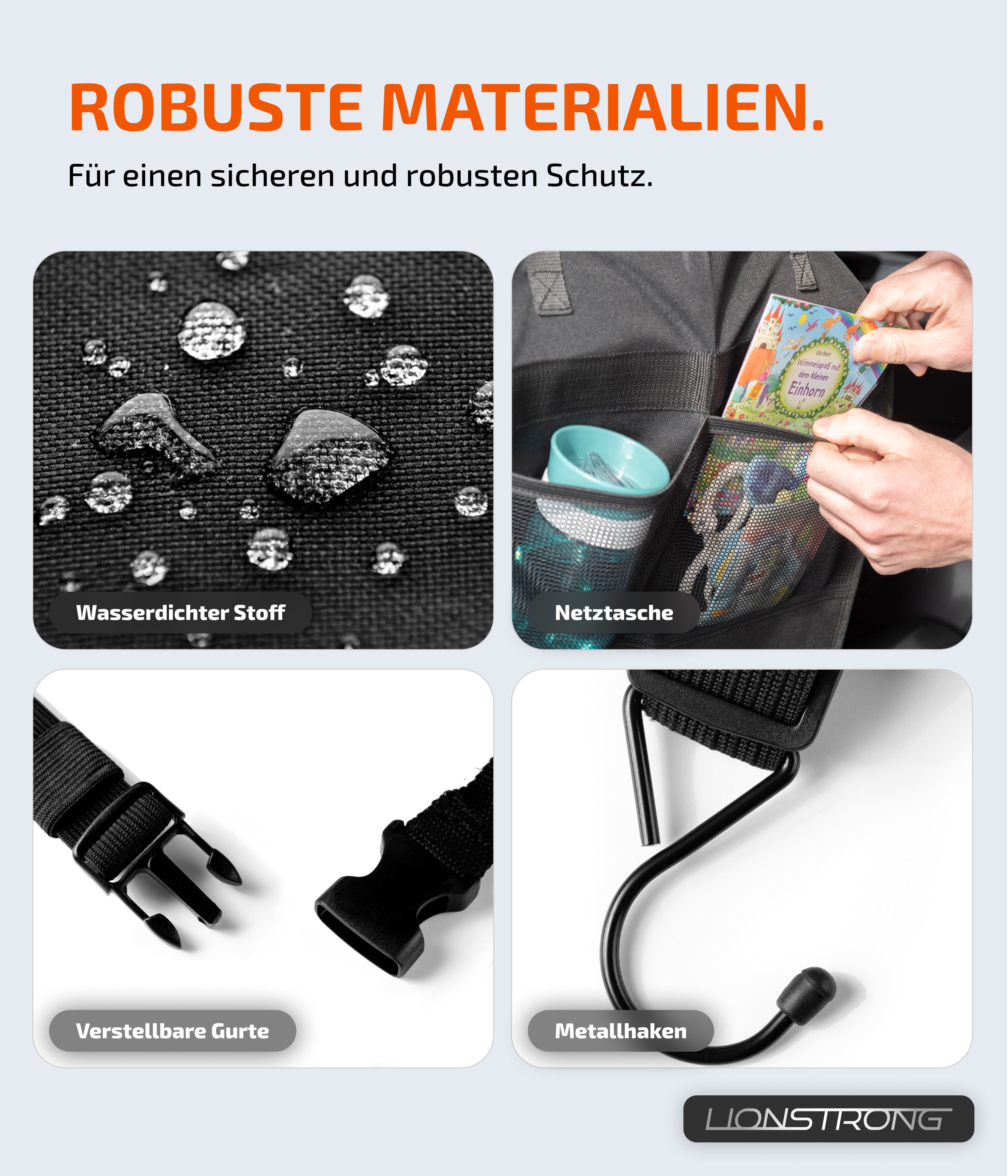 LIONSTRONG® Auto Organizer Kinder Rücksitz [wasserdicht] - Rückenlehnenschutz Auto Kinder - Autositz Organizer - Sitzschutz Rückenlehne Basic