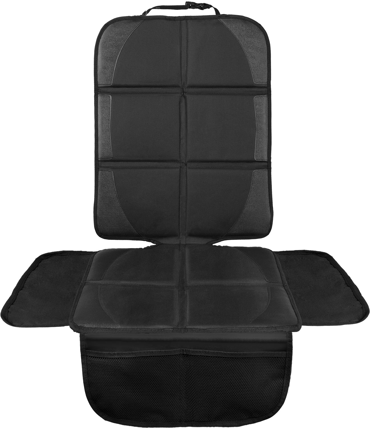 LIONSTRONG® Kindersitzunterlage Autositzschoner [ISOFIX GEEIGNET] - wasserabweisender Polyester Stoff schwarz - Sitzschutz Sitzschoner Auto Kindersitz - universell kompatibel (L (1er Pack))